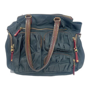 MZ Wallace Abbey Tote Black Nylon Brown Leather Laptop Bag Diaper Bag Travel